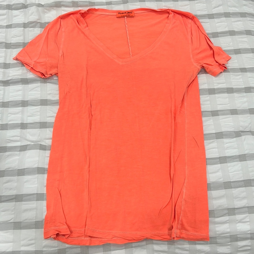 Michael Stars Neon Orange Cotton V Neck T Shirt, One Size